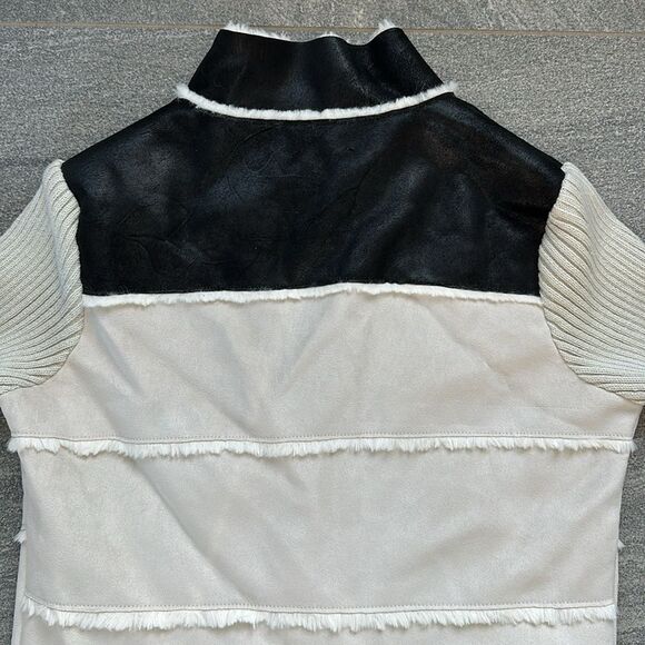 NWT Chaser Faux Suede Faux Fur Sweater Sleeve Snap Bomber Jacket w/ Pockets M - Picture 8 of 15